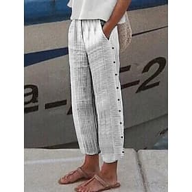 Women's Tapered pants Chinos Summer Pants Cropped Pants Fashion Streetwear Ankle-Length High Waist Striped Pocket Elastic Waistband Comfy Soft Comfortable Micr