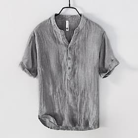 Men's Shirt Linen Shirt Viking Style Popover Shirt Summer Shirt Beach Wear Solid Color Vacation Street White Khaki Gray Short Sleeves V Neck Summer Spring Clot