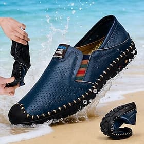Men's Navy Water-Resistant Slip-On Casual Shoes Breathable Comfort Beach Loafers for Travel, Seaside Holidays, Resort Wear, Outdoor Leisure, Summer Everyday Wa