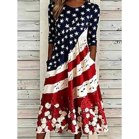 Amerikaanse onafhankelijkheidsdag Dames Halflange jurk Hemdjurk Vakantie Feest Casual Dagelijks Zomerjurk Lente Jurk Normale pasvorm Amerikaanse vlag 3/4 mouw