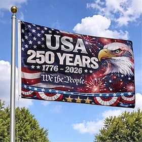 U.S. 250th Anniversary Flag Featuring Bald Eagle, Fireworks and We the People Ideal Patriotic Outdoor Decoration for Celebrations