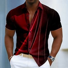 Men's Geometric Gradient Line Shirt Button Up Shirt Short Sleeve Fashion Casual Daily Outdoor Vacation Summer Spring Turndown 3D Print Linen Like Shirt Black thumbnail 2