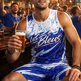 Men's Soccer Jersey Geometric Letter France Workout Tank Top Running Tank Top Athletic T-shirt Summer Sleeveless UPF 50 Quick Dry Moisture Wicking Breathable T thumbnail 2