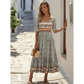 Women's Midi Dress Casual Dress A Line Dress Floral Dress Elegant Fashion Modern Outdoor Vacation Going out Regular Fit Floral Half Sleeve V Neck Blue Royal Bl