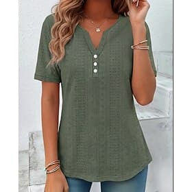 Women's T Shirt Summer Tops Blouse Stylish Classic Short Sleeve V Neck Regular Tops Daily Going out Weekend Blue Black White Pink Purple Summer Spring