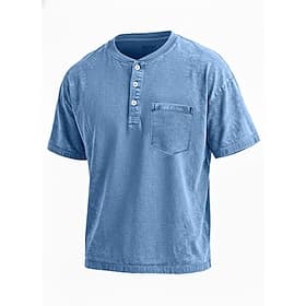 Camisa Henley SoftFade™ para Hombre Camisa de Algodón 100% Lavado Ácido Manga Corta Retro Sencilla Casual Estilo Vintage Garment Dyed Desgastada Henley Casual