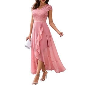 Women's Midi Dress Party Dress Cocktail Dress Chiffon Dress Elegant Fashion Modern Evening Party Party Wedding Regular Fit Plain Short Sleeve V Neck Black Pink