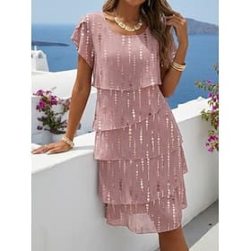 Damen Minikleid Freizeitkleid Chiffonkleid Sommerkleid Mode Modern Täglich Strand Wochenende Normale Passform Blume Kurzarm Rundhalsausschnitt Blau Rosa Lavend