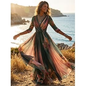 Women's Long Dress Maxi Dress Casual Dress Swing Dress Floral Dress Summer Dress Boho Dress Vintage Vacation Daily Holiday Regular Fit Floral Long Sleeve V Nec