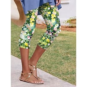 Women's Chinos Leggings Vacation Fashion Streetwear Capris High Waist Floral Graphic Comfort Soft Comfortable Stretchy Daily Outdoor Vacation Blue Violet Green