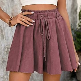 Women's Shorts Summer Shorts Beach Shorts Casual Shorts Vacation Fashion Basic Short Mid Waist Drawstring Elastic Waist Wide Leg Comfort Quick Dry Soft Micro-e