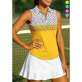 Women's Geometric Polka Dot Tops Sport Shirt Golf Polo Shirt Tennis Shirt Sleeveless Zipper Floral UPF50 UV Resistant High Elasticity Moisture Wicking Breathab