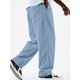 Per uomo Pantaloni di Lino Pantaloni Pantaloni Estivi Pantaloni Larghi Tasca Elastico in vita Gamba Dritta Tinta unica Semplice Comodità Confortevole Lunghezza thumbnail 2
