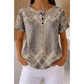 Tops Femme Waffle Tricot Texturé T-shirt Bloc de Couleur Graphique Dégradé Géométrie Stylé Classique Manches Courtes Col Ronde Tops Quotidien Sports Kaki Arc-e