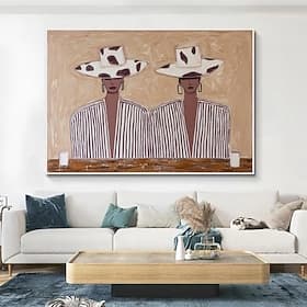 Original Western Cowgirl Wall Art Larger Faceless Woman Canvas Art The Elegant Lady Drink Wine Oil Painting Oversized Framed Art Wall Decor