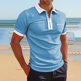 Per uomo Polo Polo con zip Quotidiano All'aperto Colletto a Camicia Zip a un quarto Manica Corta Moda Confortevole Semplice Patchwork Cerniera Estate Vestibili