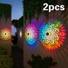4 Pcs Outdoor Solar Hollow Metal Mandala Projection Wall Light, IP44 Waterproof, Fence, Staircase, Lawn Pathway Decoration Lamp, Garden, Yard, Villa Landscape thumbnail 2