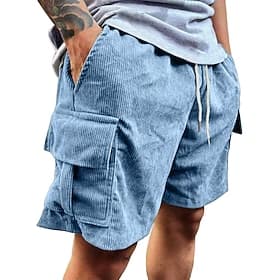 Men's Cargo Shorts Shorts Casual Shorts Corduroy Shorts Pocket Elastic Waist Plain Solid Comfort Breathable Above Knee Casual Outdoor Beach Vacation Fashion Na