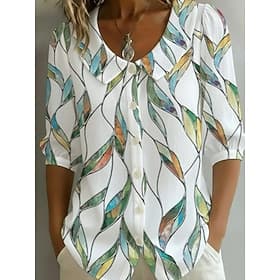 Women's Shirt Floral Graphic Vintage Stylish Peter Pan Collar Long Tops Daily Holiday Going out Black And White White Light Green Green Summer Spring