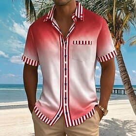 Men's Geometric Striped Gradient Color Shirt Summer Shirt Button Up Shirt Short Sleeve Fashion Casual Daily Beach Vacation Wear Summer Turndown 3D Print Front