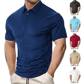 Men's Polo Polo Shirts Vacation Street Lapel Short Sleeve Fashion Modern Plain Buttons Breathable Summer Spring Regular Fit Black White Wine Navy Blue Khaki Li