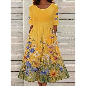 Per donna Abito Midi Abito a Tubino Vacanza Casual Boho Quotidiano Abito Estivo Abito Primaverile Vestibilità regolare Floreale Grafico Manica Corta Girocollo