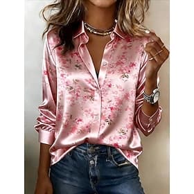 Women's Shirt Graphic Geometric Color Block Vintage Stylish Basic Long Sleeve Shirt Collar Long Tops Daily Holiday Green / Red Green / Blue Pink Summer Spring