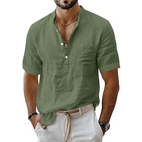 Homme Chemise en lin Chemise popover Chemise d'été Tenue de plage Chemise à col officier Uni Occasionnel Quotidien Bleu Noir Blanche Rose Claire Manche Courte