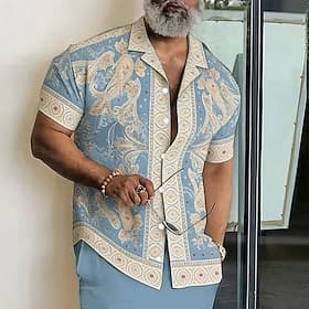 Men's Paisley Floral Print Ethnic Shirt Button Up Shirt Camp Collar Shirt Short Sleeve Vintage Retro Streetwear Vacation Summer Spring Cuban Collar 3D Print Bl
