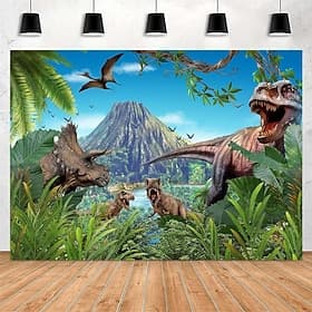 Dinosaur World Jurassic T-Rex Triceratops Volcano Tropical Jungle Wall Tapestry Kids Bedroom Decor Boys Playroom Wall Hanging Birthday Party Backdrop Prehistor