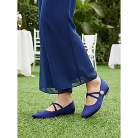 Women's Navy Round Toe Flat Shoes with Cross Strap, Elegant Mother of the Bride Shoes for Garden Wedding, Comfortable Outdoor Flats
