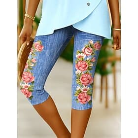 Women's Chinos Leggings Vacation Fashion Streetwear Capris High Waist Floral Graphic Comfort Soft Comfortable Stretchy Daily Outdoor Vacation Blue Violet Green thumbnail 2