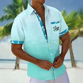 Men's Gradient Color Turtle Sea Creatures Shirt Hawaiian Shirt Aloha Shirt Short Sleeve Hawaiian Vacation Holiday Summer Turndown 3D Print Front One Pocket Lin
