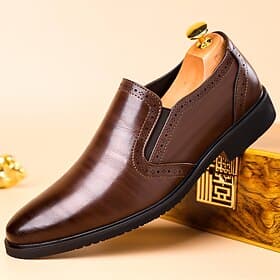 Men's Brown Faux Leather Slip-On Dress Shoes Classic Formal Business Loafers Polished Office Footwear for Weddings, Office, Banquets, Business Meetings, Smart