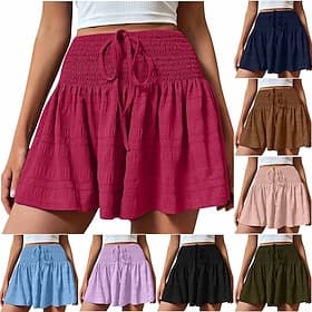 Women's Shorts Summer Shorts Beach Shorts Casual Shorts Vacation Fashion Casual Daily Short High Waist Solid Color Plain Drawstring Elastic Waist Comfort Quick