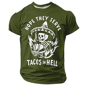 Cinco de Mayo Men's Hope They Serve Tacos In Hell Funny Sarcastic T-Shirt Skull Mexican Graphic Short Sleeve Crew Neck Casual Top Designer Clothing Apparel S M