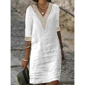 Women's Knee Length Dress White Dress Elegant Fashion Modern Outdoor Vacation Going out Regular Fit Plain Sleeveless V Neck Blue Black White Yellow Summer Spri