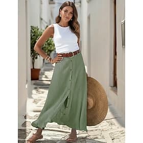 Women's Fashion coastalgrandmastyle Summer Maxi Skirts Solid Colored Split Daily Vacation Black White Navy Blue Orange Spring  Summer