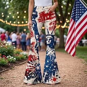 250th Anniversary USA Retro Vintage 1970s Pants Bell Bottom Pants Hippie Disco High Waist Fancy Dress Women's Masquerade 4th of July Party Independence Day Adu