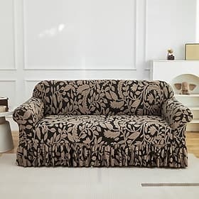 Luxury Jacquard Plush Floral Skirted Sofa Cover Soft Decorative Sofa Protector Anti Slip Dustproof Cat Resistant for All Seasons Bedroom Living Room Study Room