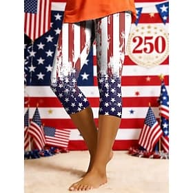 American Independence Day Women's Leggings Vacation Fashion Casual Capris High Waist Pants Comfortable Stretchy Daily Street Holiday Blue White Red Summer Spri