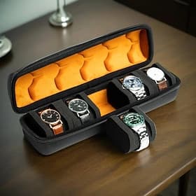 2/3/5 Slot Watch Travel Case,Hard Watch Roll, Travel Watch Organizer Case with Form-Fitting Pillow, Watch Box Organizer for Men,Watch Travel Case Portable Stor