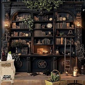 Dark Academia Library Bookshelf Tapestry Vintage Gothic Bookcase Wall Hanging Antique Mystery Library Decor for Study Reading Nook Home Office 3D Mural