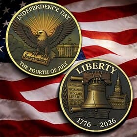 Gedenkmünze zum 250. Jahrestag der Unabhängigkeit der USA mit Motiven des Unabhängigkeitstages und der Freiheitsglocke sowie dem Adleremblem – ein Sammlerstück