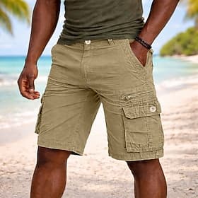 Men's Tactical Cargo Cargo Shorts Shorts Casual Shorts Pocket Elastic Waist Plain Plain Solid Knee Length Casual Outdoor Streetwear Fashion Streetwear Black Kh