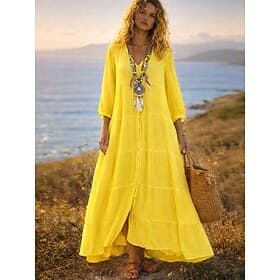 Mujer Vestido largo maxi Vestido maxi Vestidos con tacto de lino Vestido de Camisa Vestido de verano Vestido Kaftan Vacaciones Básico Moderno Diario Fin de sem