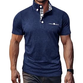 Men's Polo Shirts Casual Business Lapel Short Sleeve Fashion Modern Plaid Buttons Breathable Summer Spring Blue Black Wine Royal Blue Khaki Light Grey Polo Shi