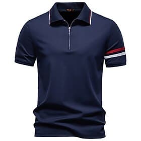 Homme Polo Polo à fermeture éclair Occasionnel Quotidien Col de chemise Manche Courte Mode Basique Rayure Quart de zip Respirable Été Coupe régulière Noir Blan