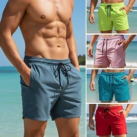 Men's Swim Trunks Swim Shorts Board Shorts Pocket Elastic Waist Plain Quick Dry Short Outdoor Beach Vacation Vacation Fashion Blue Black Micro-elastic
