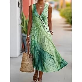 Women's Maxi Dress Sundress Casual Dress A Line Dress Elegant Vacation Stylish Beach Holiday Regular Fit Floral Graphic Tropical Sleeveless V Neck Sage Green D